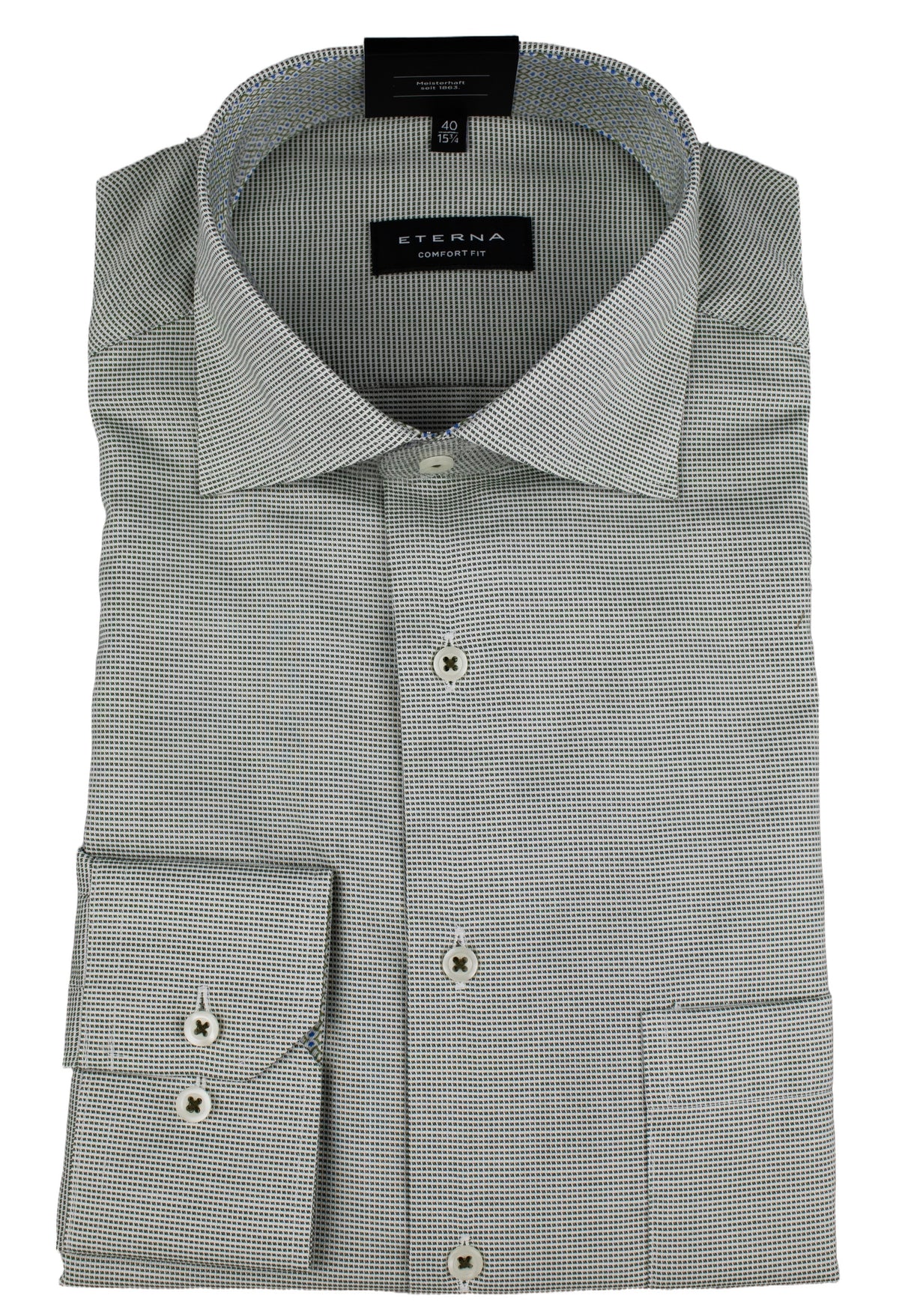 ETERNA COMFORT FIT Langarm Hemd - Sage Check Blue - 8231-47-E15K