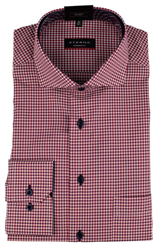 ETERNA MODERN FIT Langarm Hemd - Crimson Gingham Check - 8913-55-X14V