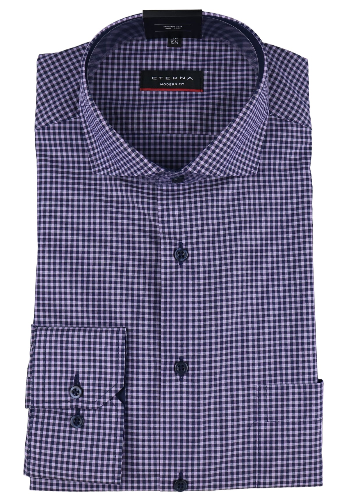 ETERNA MODERN FIT Langarm Hemd - Twilight Gingham Purple - 8913-98-X14V