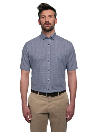 ETERNA MODERN FIT Kurzarm Hemd - Gingham Atlas Blue - 8917-16-C143