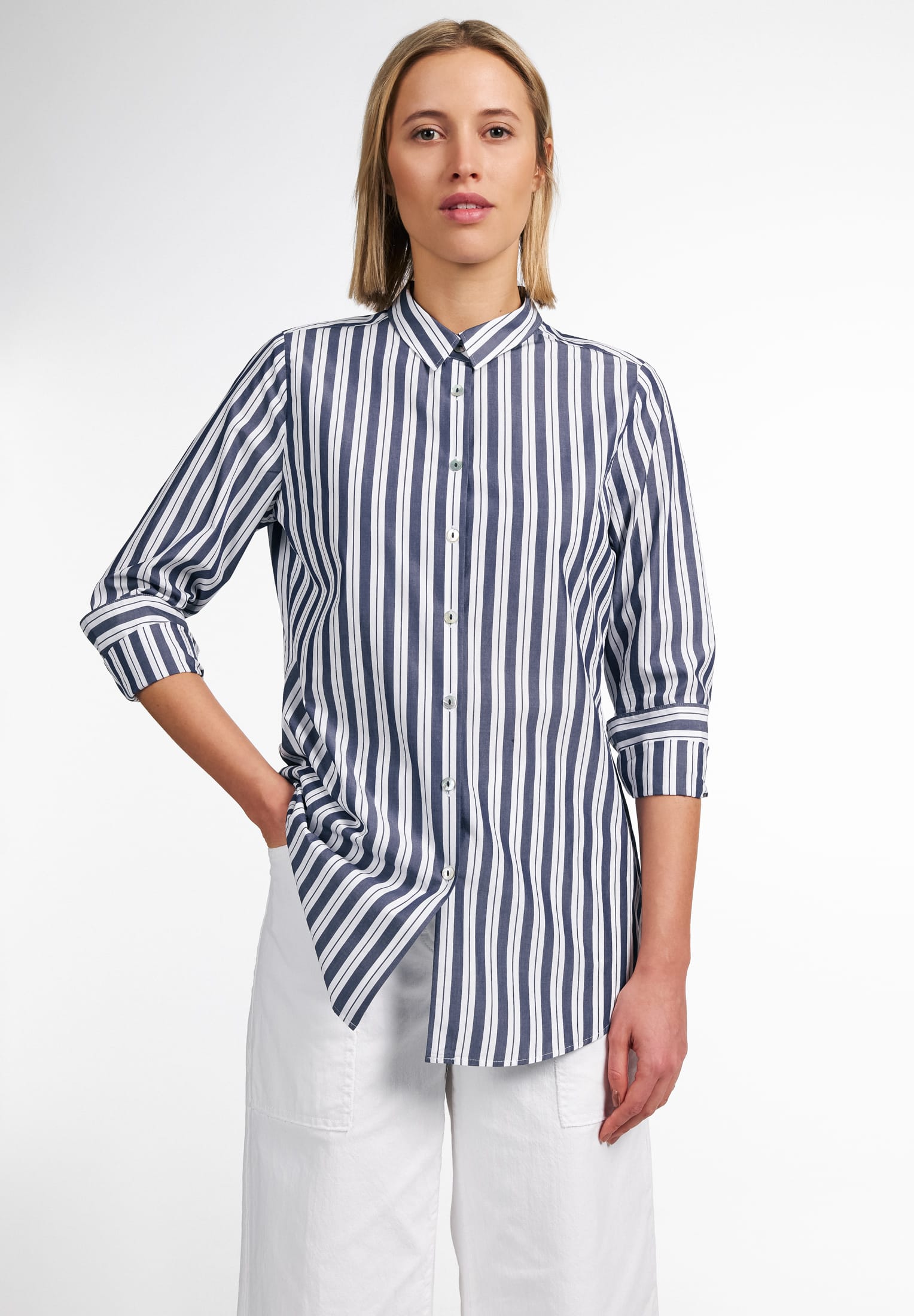 ETERNA CLASSIC FIT Langarm Bluse - Coastal Navy Stripe - 6033-16-D996 von Eterna
