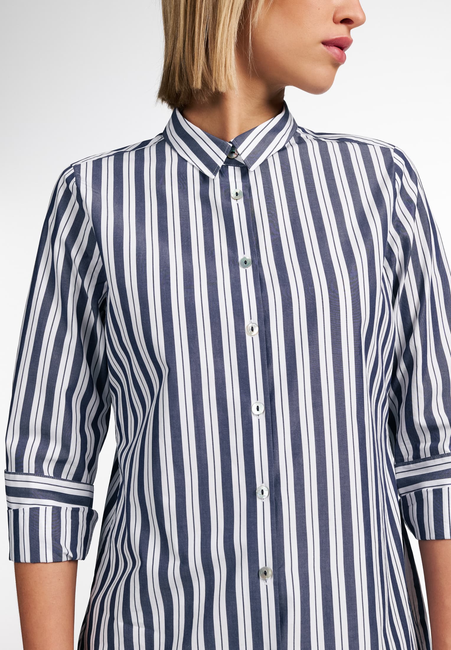 ETERNA CLASSIC FIT Langarm Bluse - Coastal Navy Stripe - 6033-16-D996 von Eterna