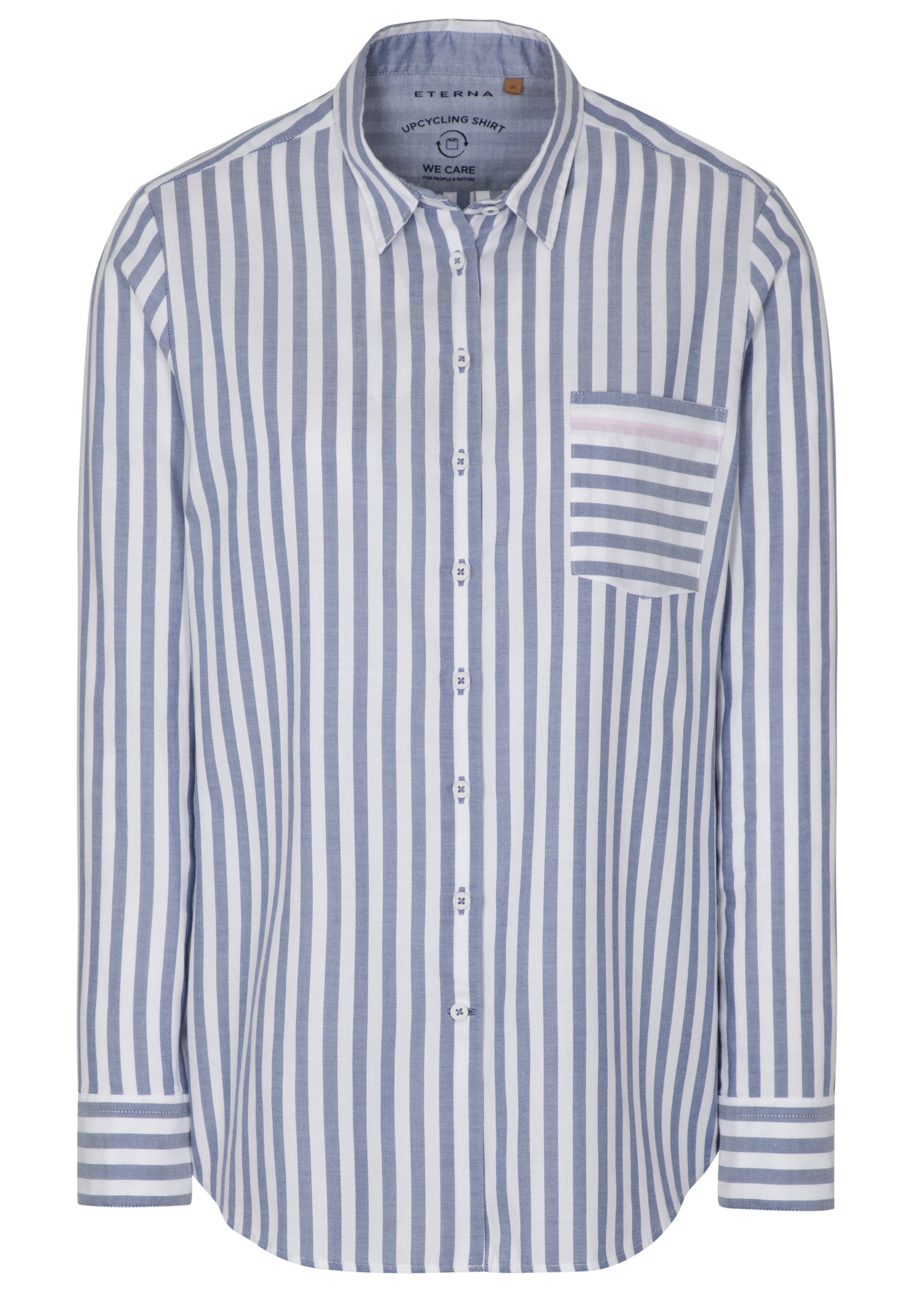 ETERNA CLASSIC FIT Langarm Bluse - Seafoam Pinstripe - 6032-17-D726
