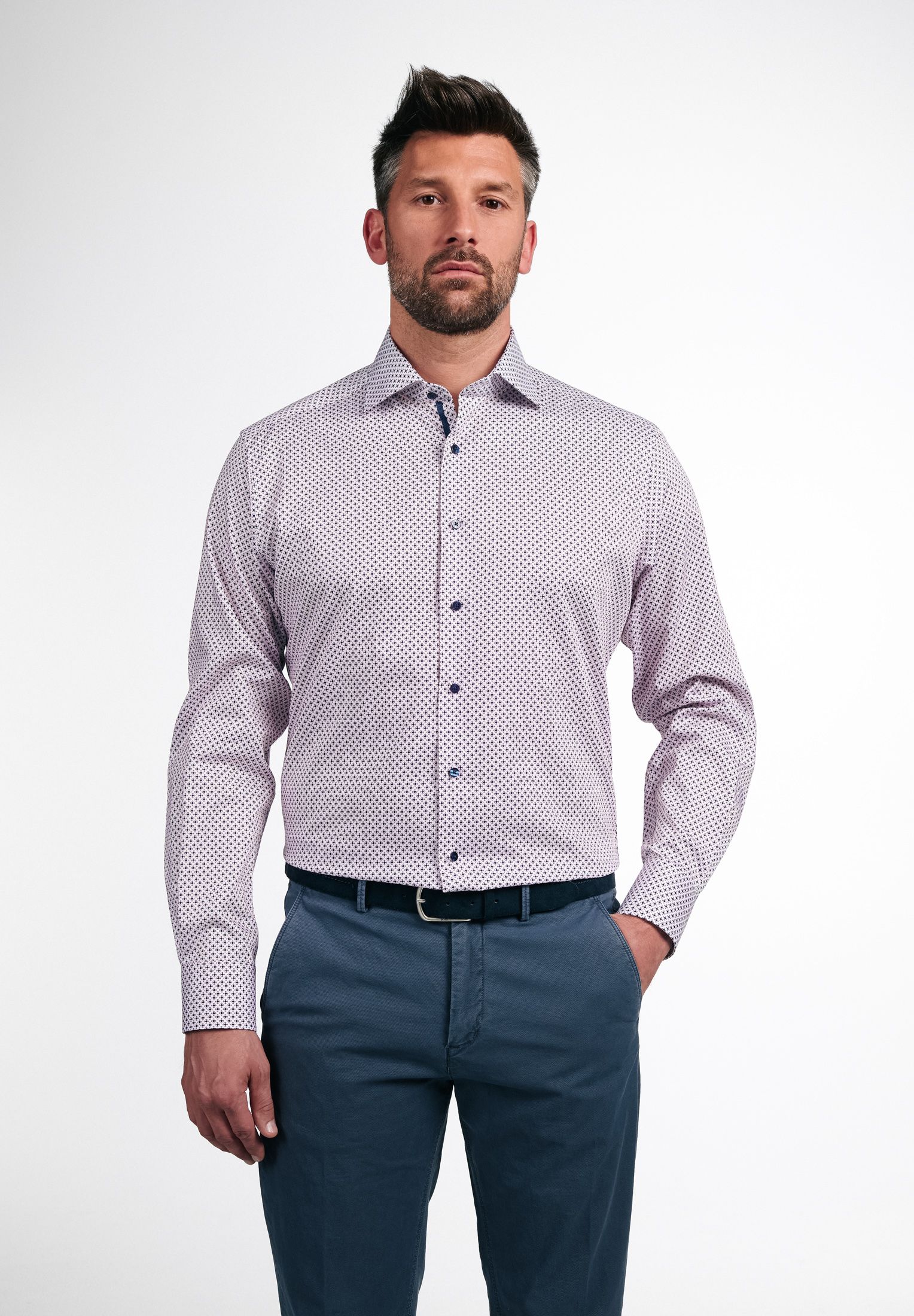ETERNA MODERN FIT Langarm Hemd - Rose Oxford Navy - 8079-56-X18K von Eterna