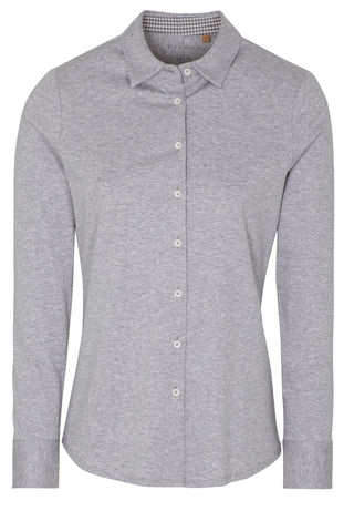 ETERNA FITTED Langarm Bluse - Silver Houndstooth Grey - 5157-31-DF05