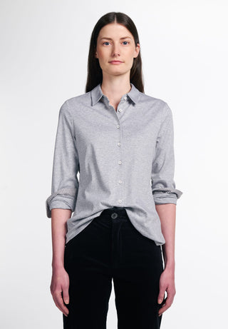 ETERNA FITTED Langarm Bluse - Silver Houndstooth Grey - 5157-31-DF05