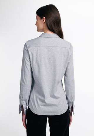 ETERNA FITTED Langarm Bluse - Silver Houndstooth Grey - 5157-31-DF05