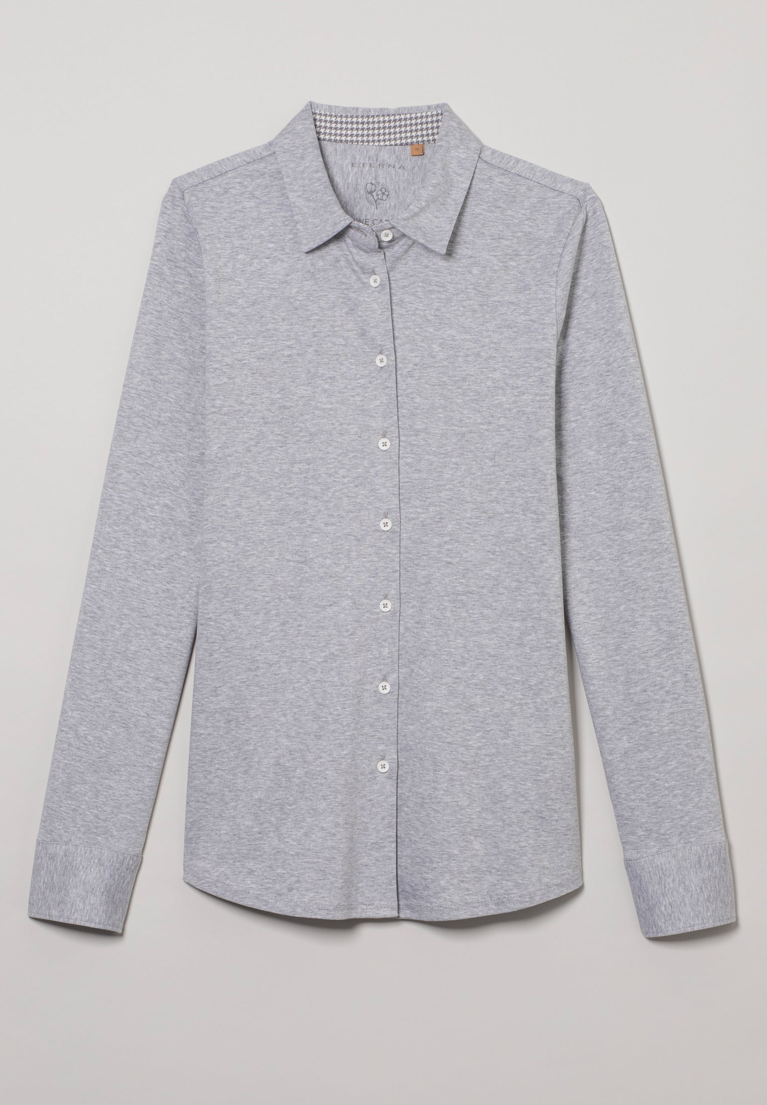 ETERNA FITTED Langarm Bluse - Silver Houndstooth Grey - 5157-31-DF05 von Eterna