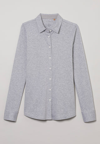 ETERNA FITTED Langarm Bluse - Silver Houndstooth Grey - 5157-31-DF05