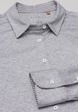 ETERNA FITTED Langarm Bluse - Silver Houndstooth Grey - 5157-31-DF05