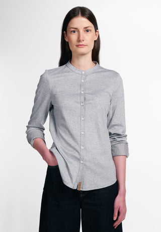 ETERNA FITTED Langarm Bluse - Houndstooth Mist Grey - 5157-31-DF07