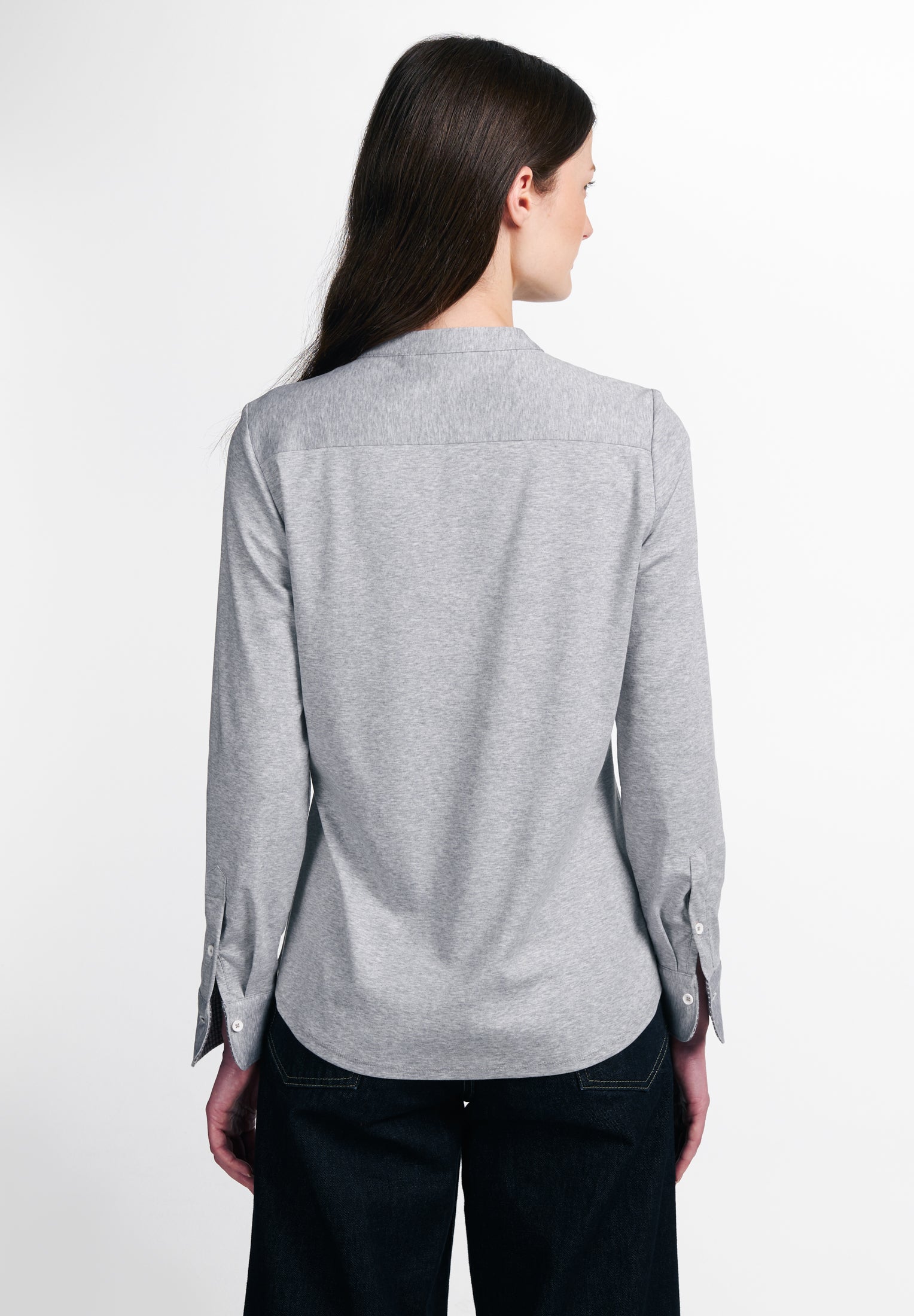 ETERNA FITTED Langarm Bluse - Houndstooth Mist Grey - 5157-31-DF07 von Eterna
