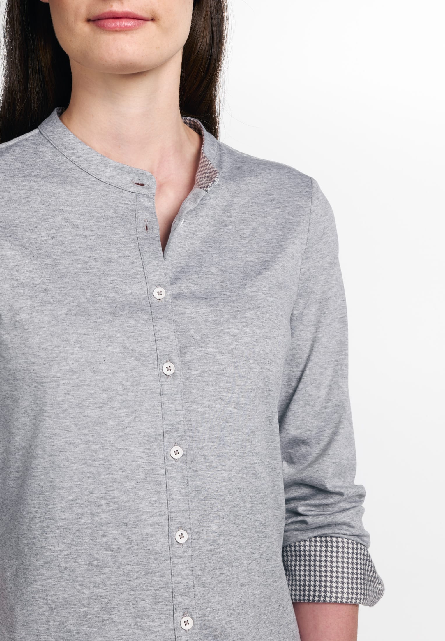ETERNA FITTED Langarm Bluse - Houndstooth Mist Grey - 5157-31-DF07 von Eterna