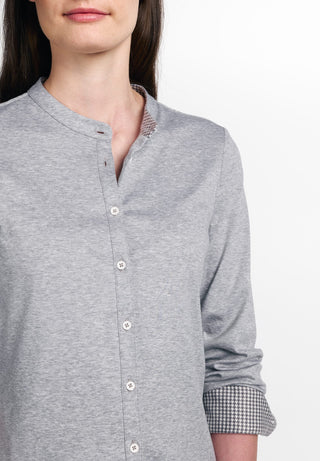 ETERNA FITTED Langarm Bluse - Houndstooth Mist Grey - 5157-31-DF07