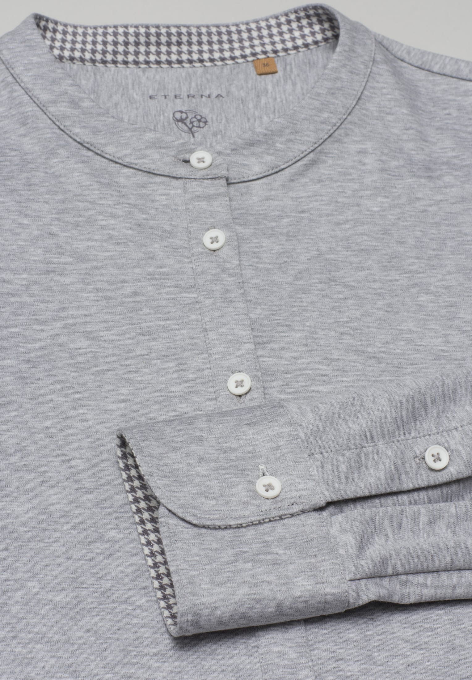 ETERNA FITTED Langarm Bluse - Houndstooth Mist Grey - 5157-31-DF07