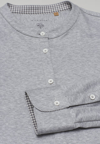 ETERNA FITTED Langarm Bluse - Houndstooth Mist Grey - 5157-31-DF07