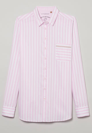 ETERNA CLASSIC FIT Langarm Bluse - Blush Ribbon Stripe - 6032-52-D726