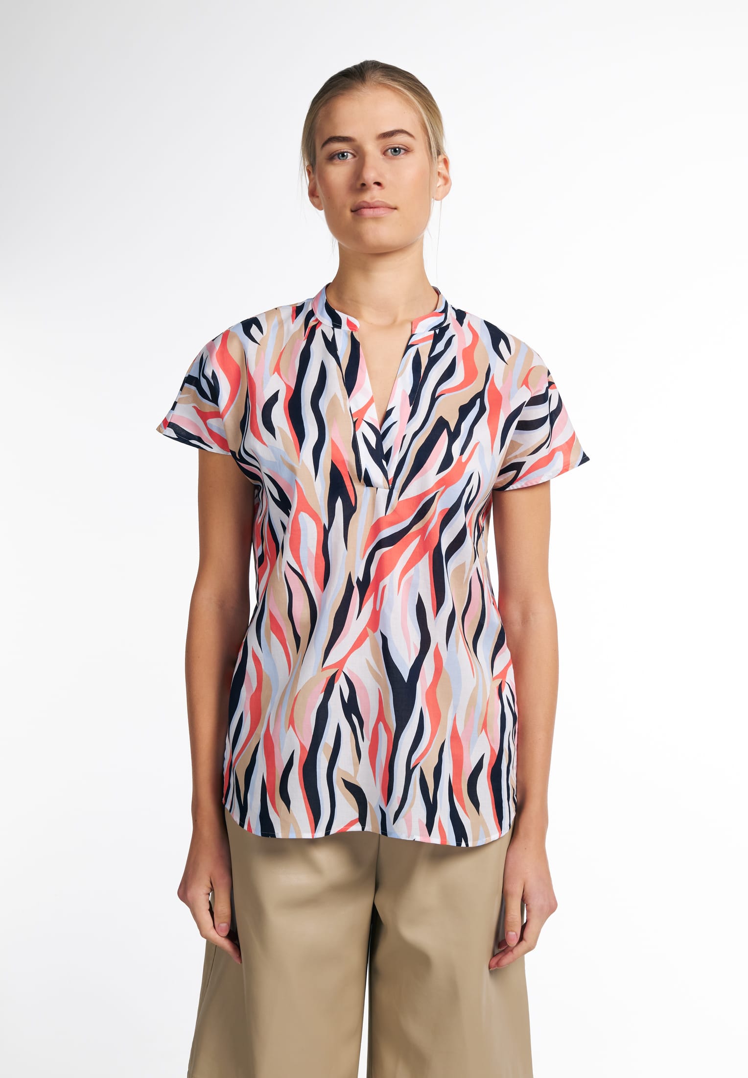 ETERNA CLASSIC FIT Kurzarm Bluse Tunika - Ember Coral Mirage - 7042-55-H690