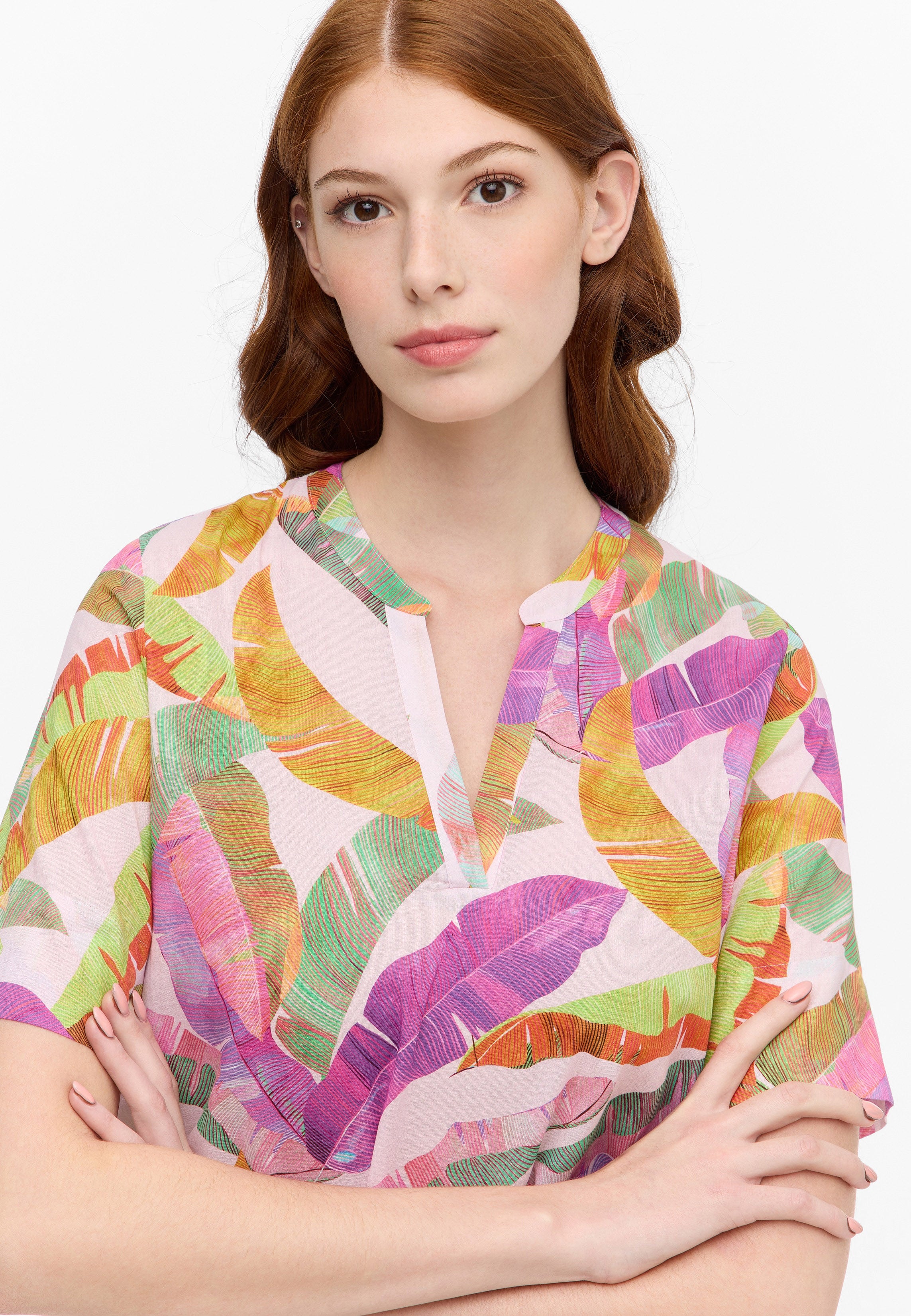 ETERNA LOOSE FIT Kurzarm Bluse - Watercolor Festival Pink - 7181-51-H931 von Eterna