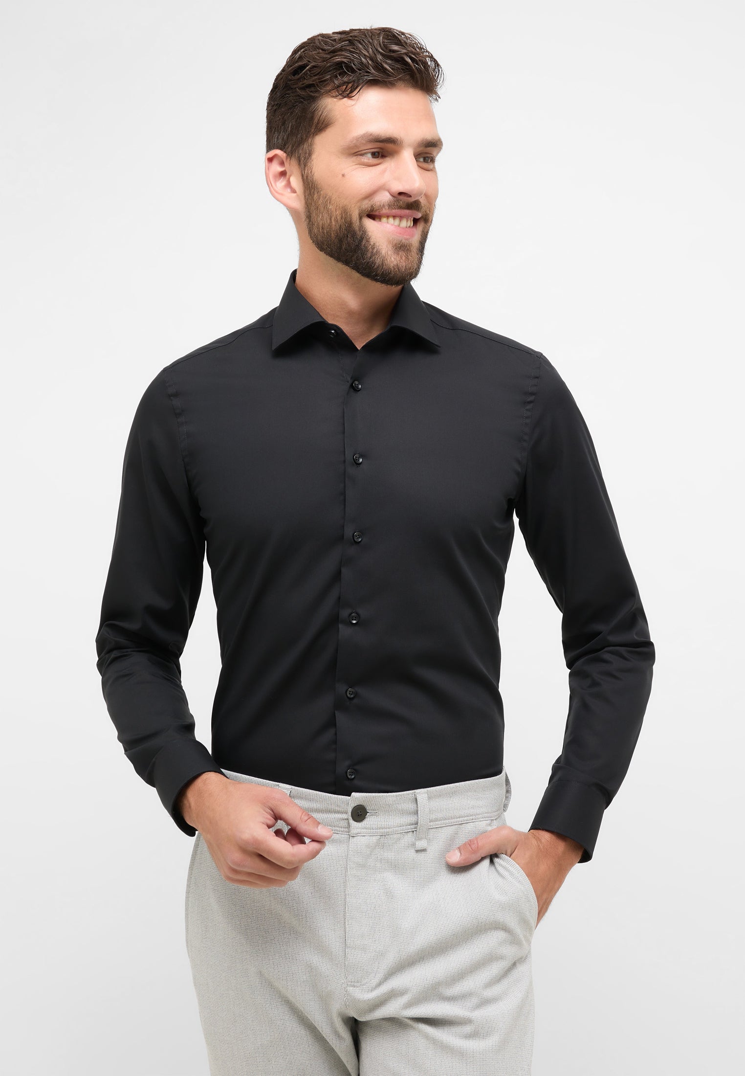 ETERNA SLIM FIT Langarm Hemd - Midnight Silk Black - 1100-39-F170 von Eterna
