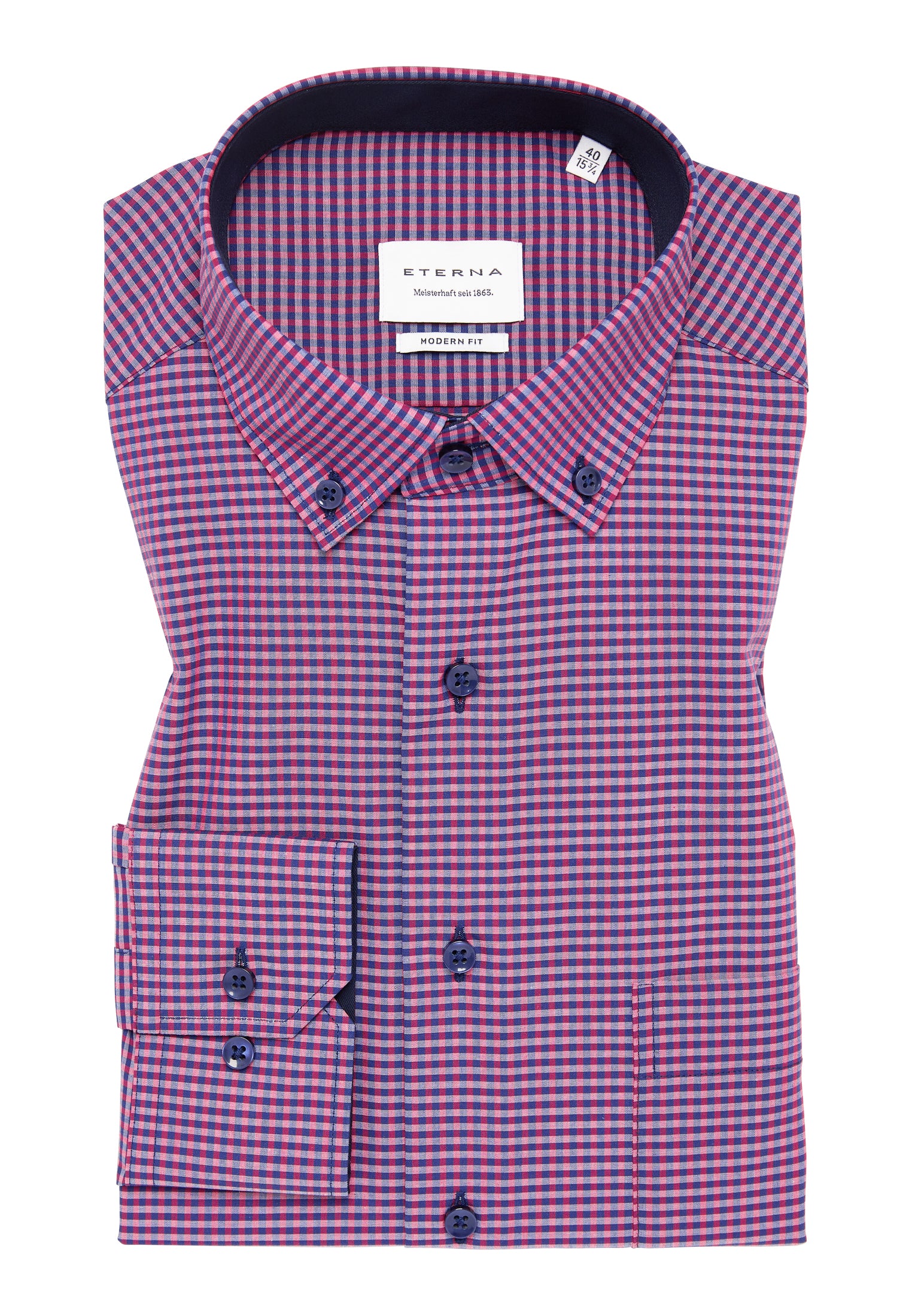 ETERNA MODERN FIT Langarm Hemd - Crimson Navy Check - 8913-58-X146