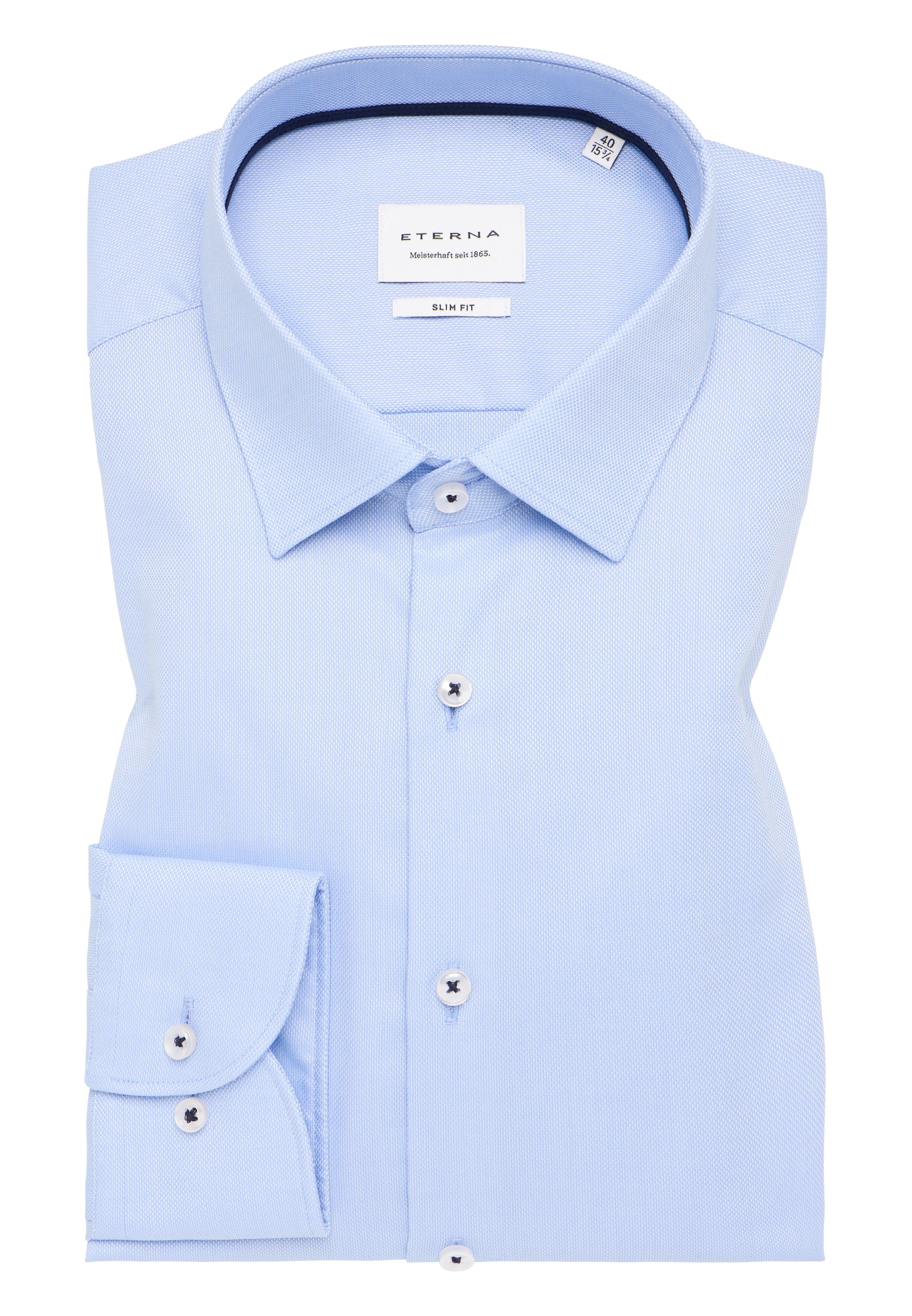 ETERNA SLIM FIT Langarm Hemd - Sky Seersucker Blue - 8464-12-F171 von Eterna