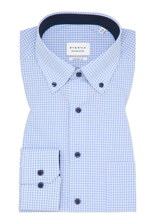 ETERNA COMFORT FIT Langarm Hemd - Misty Sky Gingham - 8913-12-E146