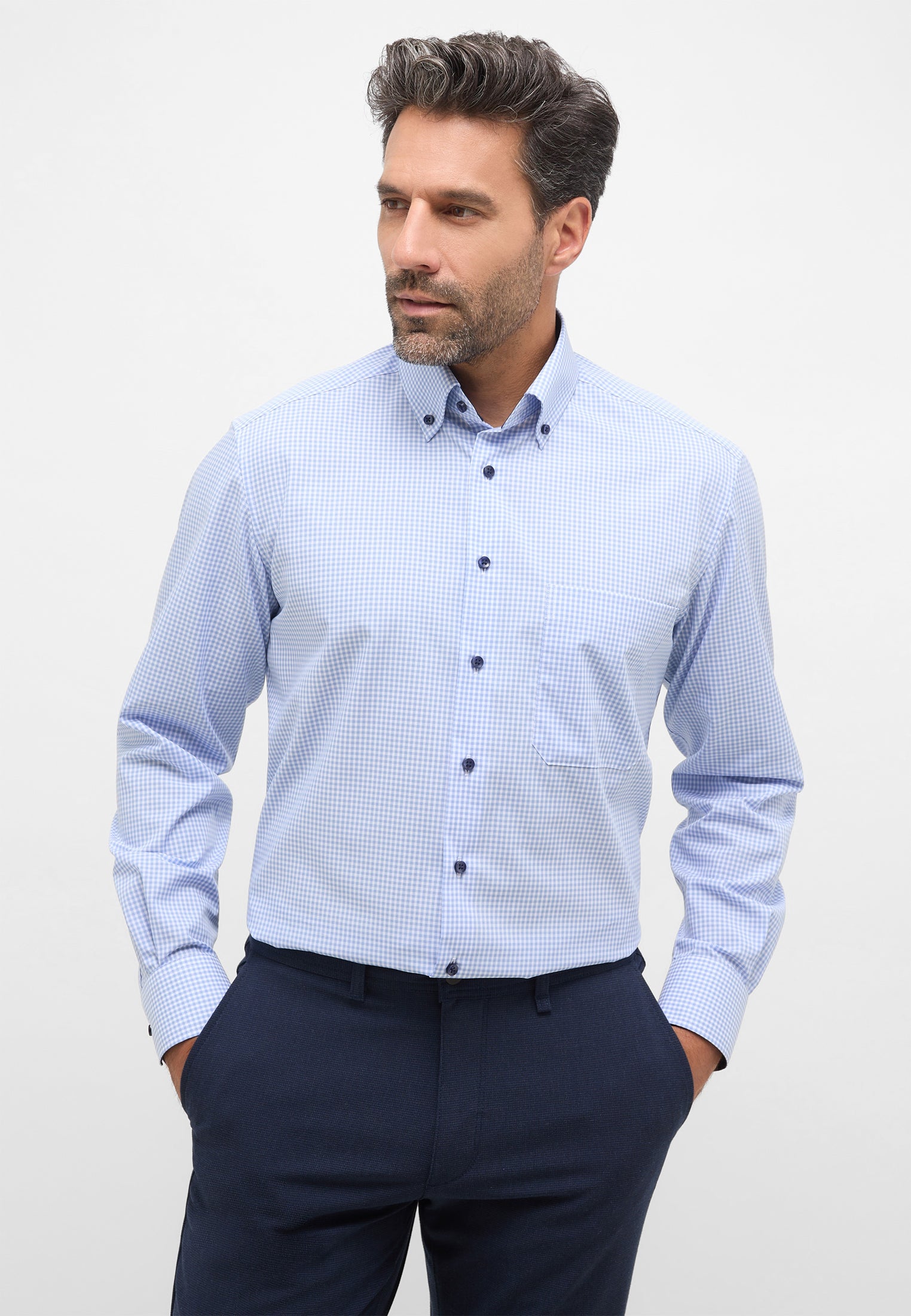ETERNA COMFORT FIT Langarm Hemd - Misty Sky Gingham - 8913-12-E146 von Eterna