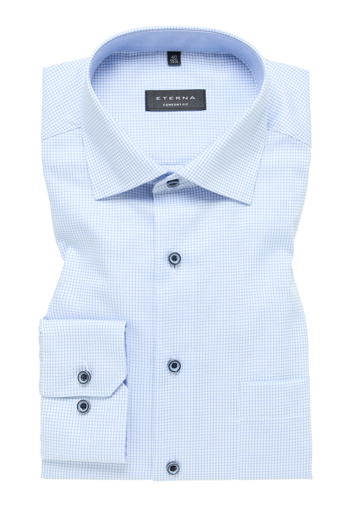 ETERNA COMFORT FIT Langarm Hemd - Light Sky Check - 8184-12-E15K von Eterna