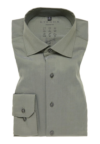 ETERNA SLIM FIT Performance Shirt Langarm Hemd - Grey Sage Twill - 3377-44-F170