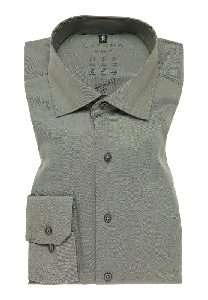 ETERNA SLIM FIT Performance Shirt Langarm Hemd - Grey Sage Twill - 3377-44-F170 von Eterna