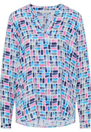 ETERNA CLASSIC FIT Langarm Bluse - Neon Mosaic Sky - 7722-16-D931
