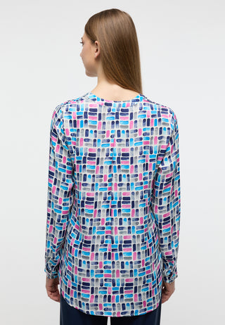 ETERNA CLASSIC FIT Langarm Bluse - Neon Mosaic Sky - 7722-16-D931