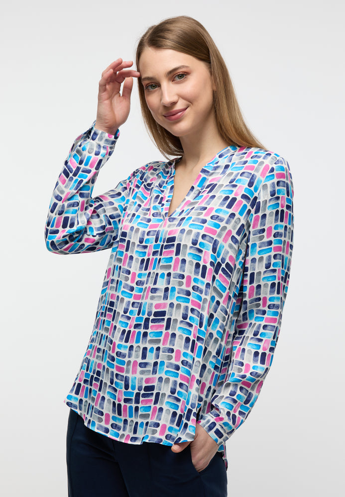 ETERNA CLASSIC FIT Langarm Bluse - Neon Mosaic Sky - 7722-16-D931 von Eterna