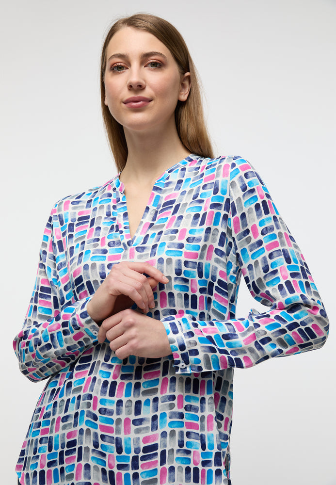 ETERNA CLASSIC FIT Langarm Bluse - Neon Mosaic Sky - 7722-16-D931 von Eterna
