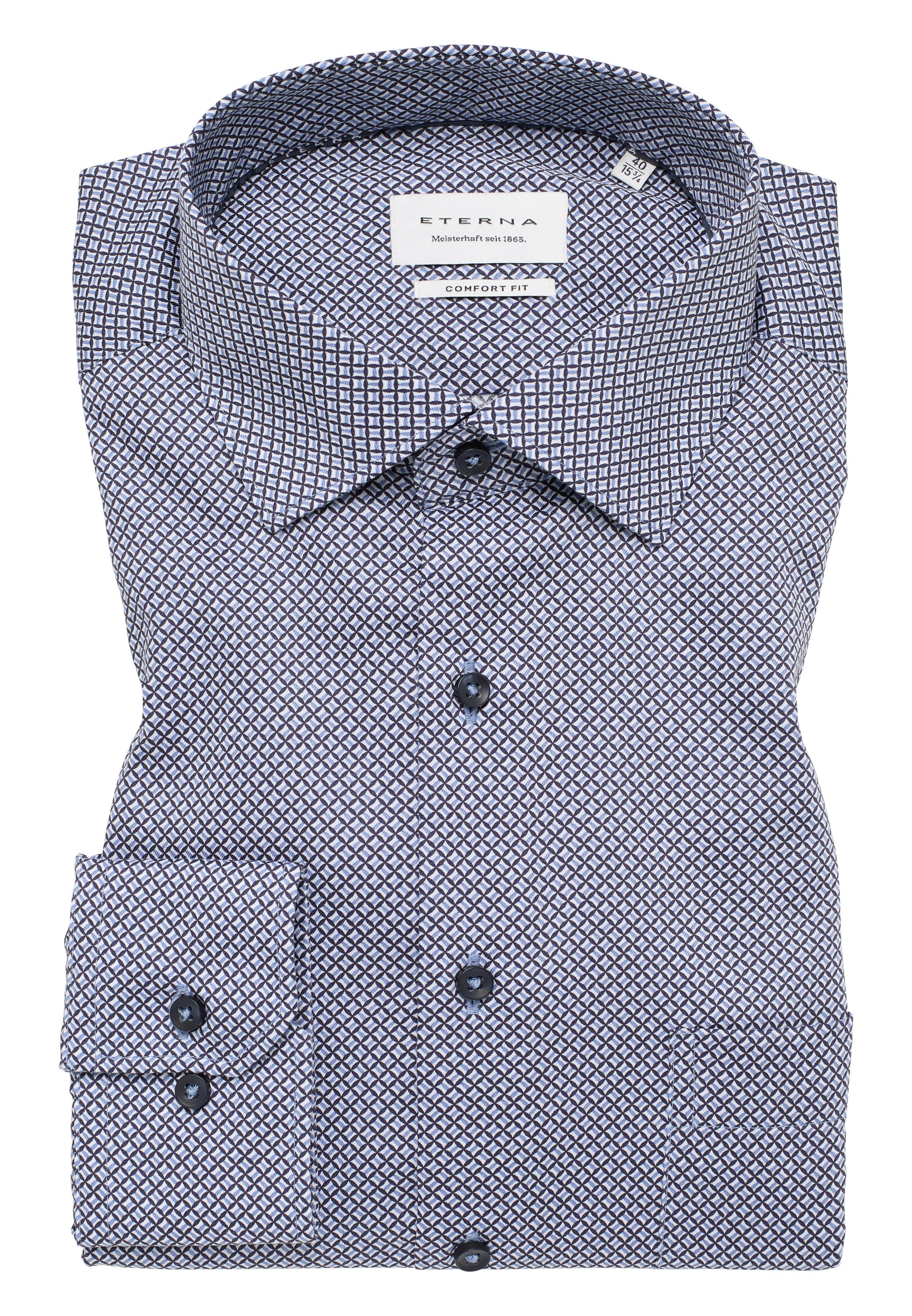 ETERNA COMFORT FIT Langarm Hemd - Faded Indigo Grid - 4382-12-E19K von Eterna