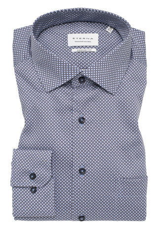 ETERNA COMFORT FIT Langarm Hemd - Faded Indigo Grid - 4382-12-E19K