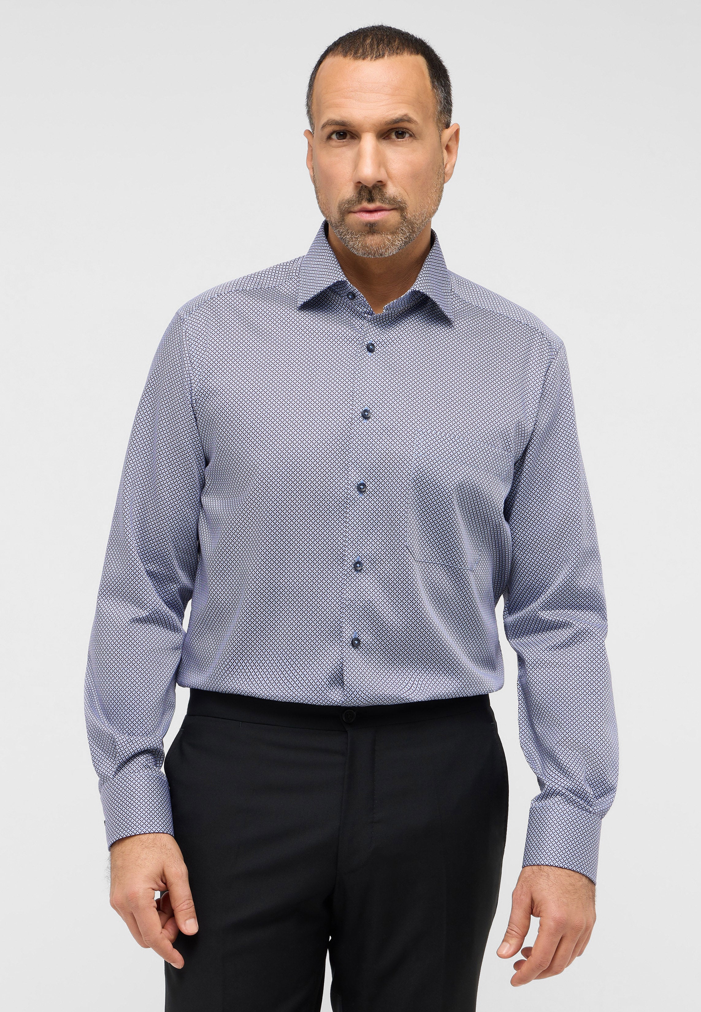 ETERNA COMFORT FIT Langarm Hemd - Faded Indigo Grid - 4382-12-E19K von Eterna