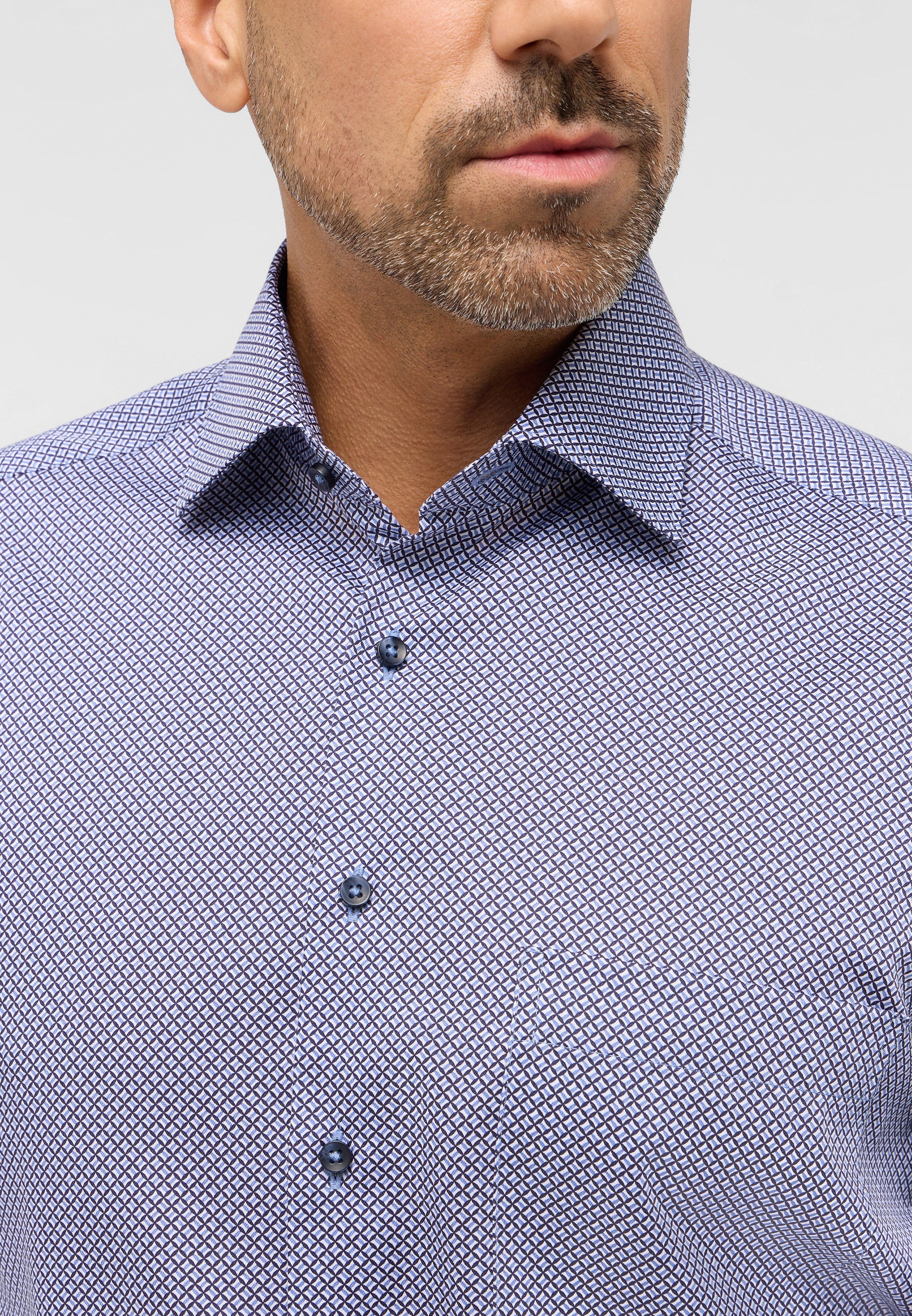 ETERNA COMFORT FIT Langarm Hemd - Faded Indigo Grid - 4382-12-E19K von Eterna