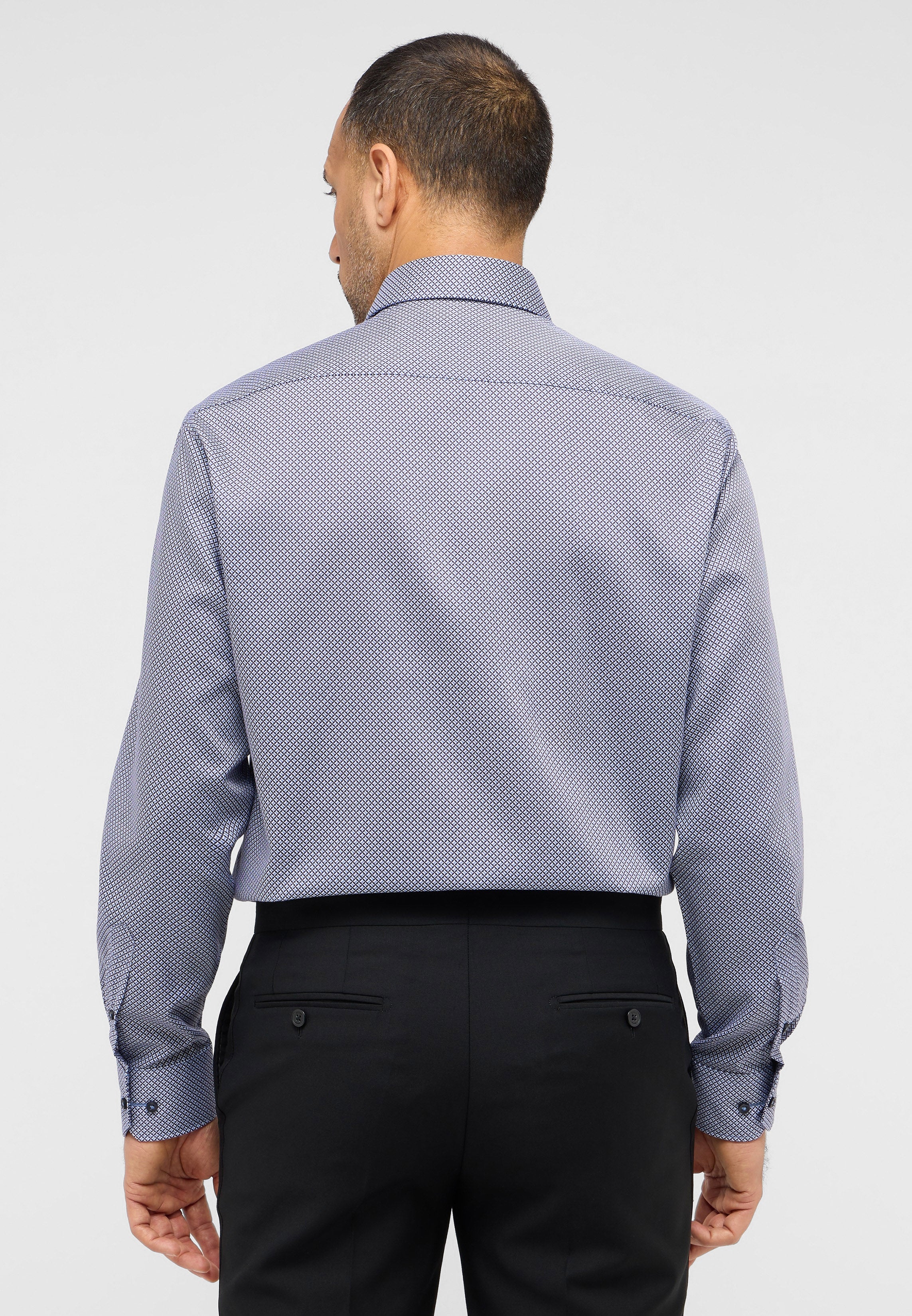 ETERNA COMFORT FIT Langarm Hemd - Faded Indigo Grid - 4382-12-E19K