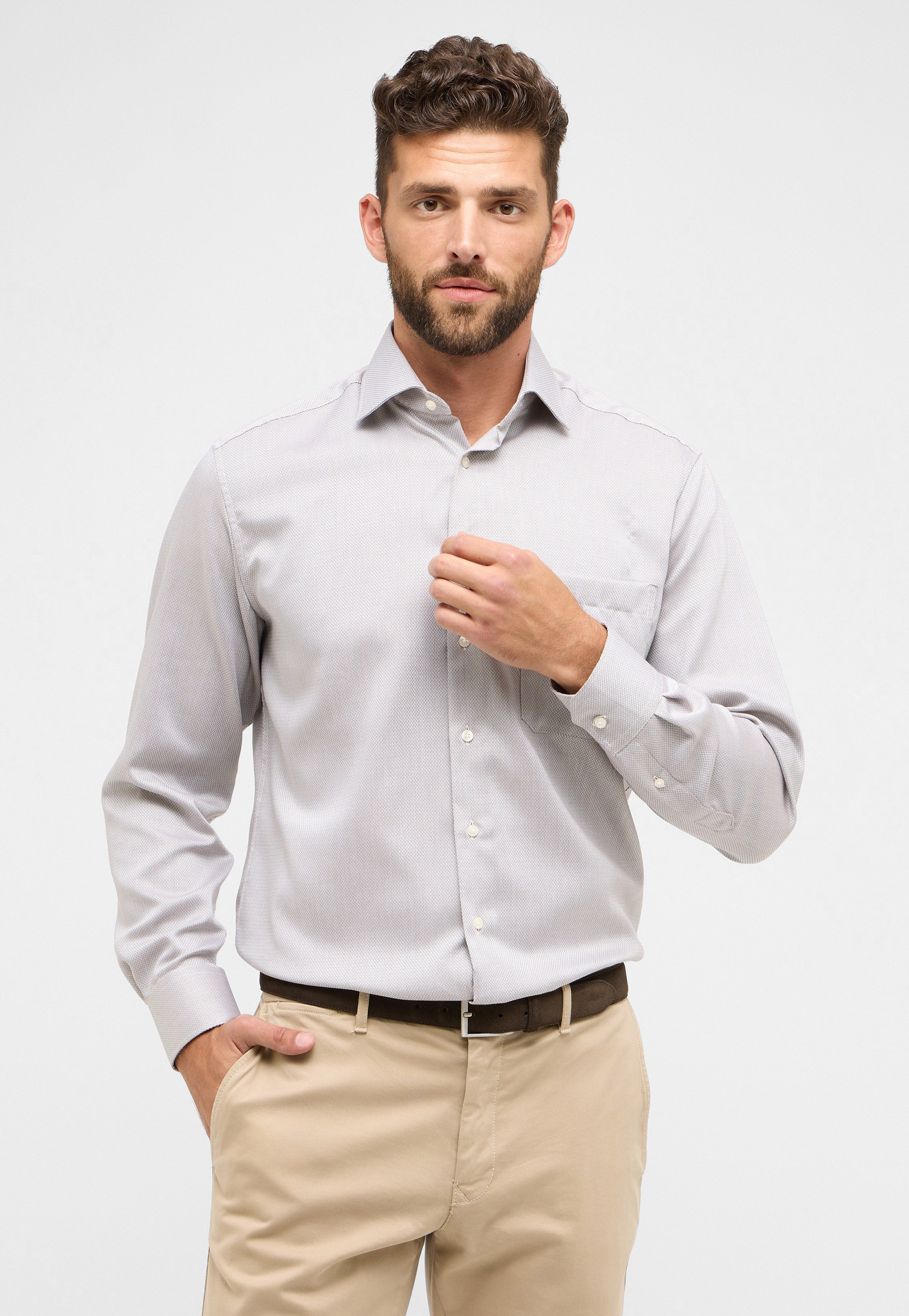 ETERNA COMFORT FIT Langarm Hemd - Misty Oat Texture - 4203-26-E19K von Eterna