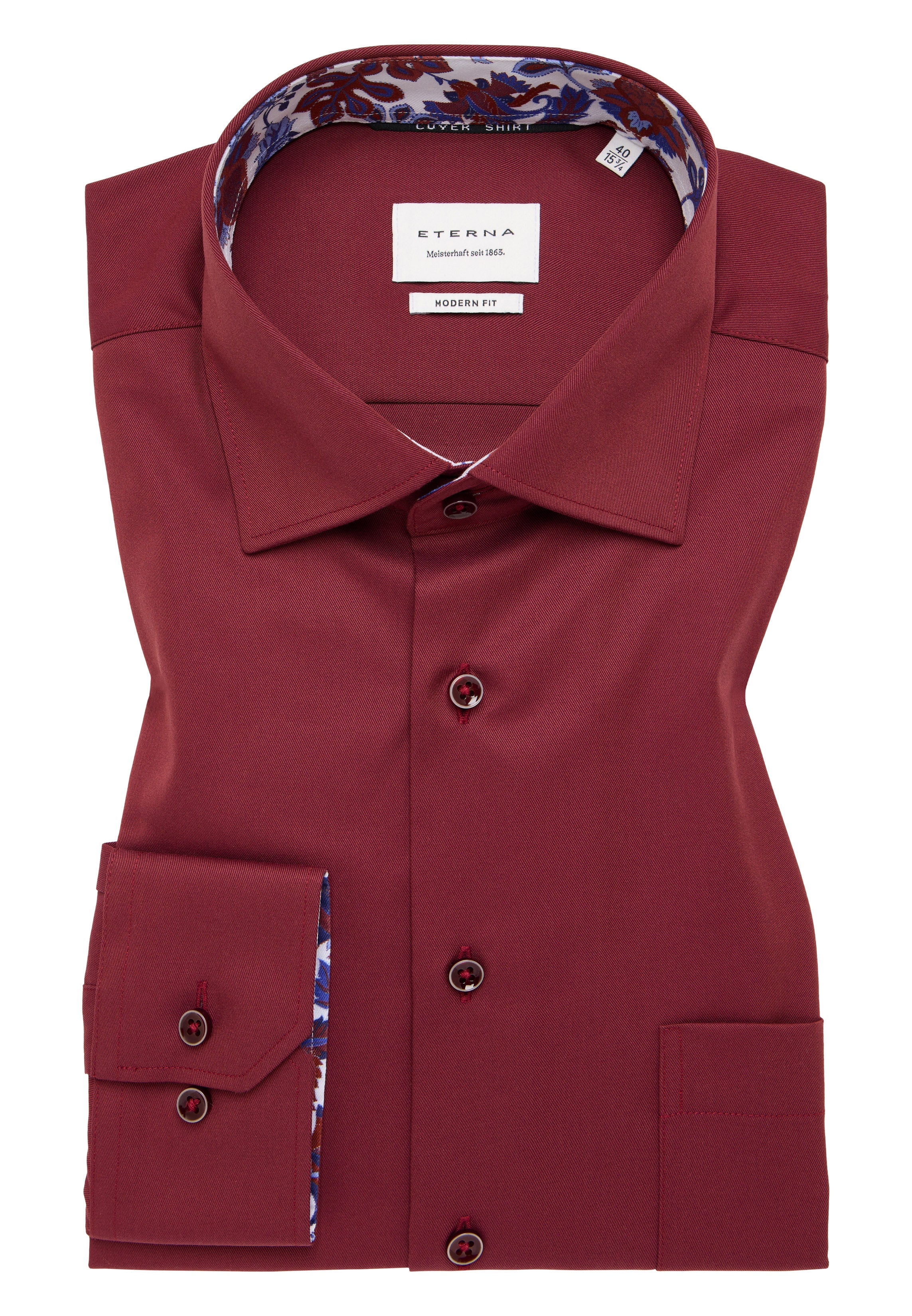 ETERNA MODERN FIT Langarm Hemd - Bordeaux Paisley Twill - 8824-56-X15K