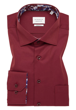 ETERNA MODERN FIT Langarm Hemd - Bordeaux Paisley Twill - 8824-56-X15K