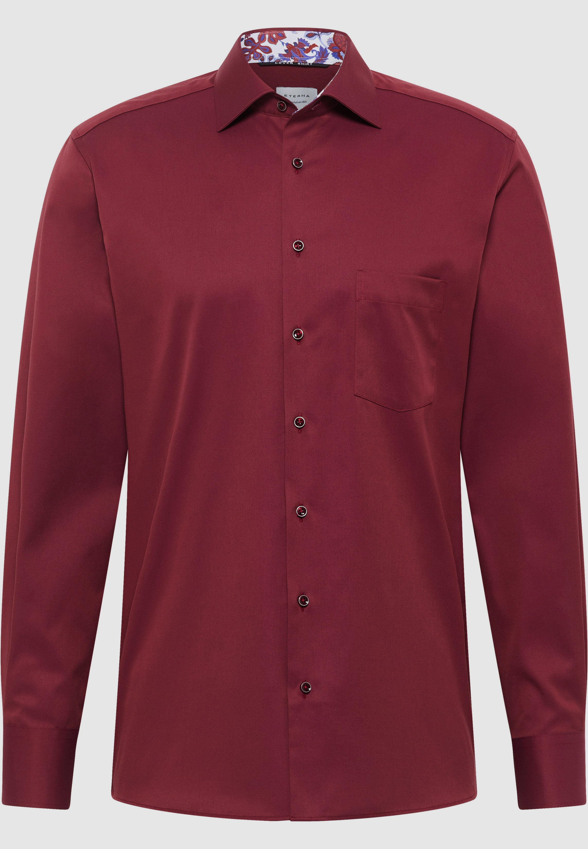 ETERNA MODERN FIT Langarm Hemd - Bordeaux Paisley Twill - 8824-56-X15K