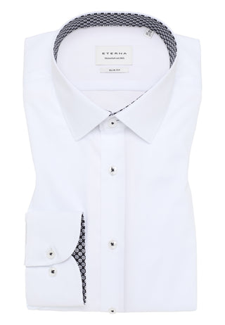 ETERNA SLIM FIT Natural Stretch Langarm Hemd - Pearl Linen White - 1282-00-F141
