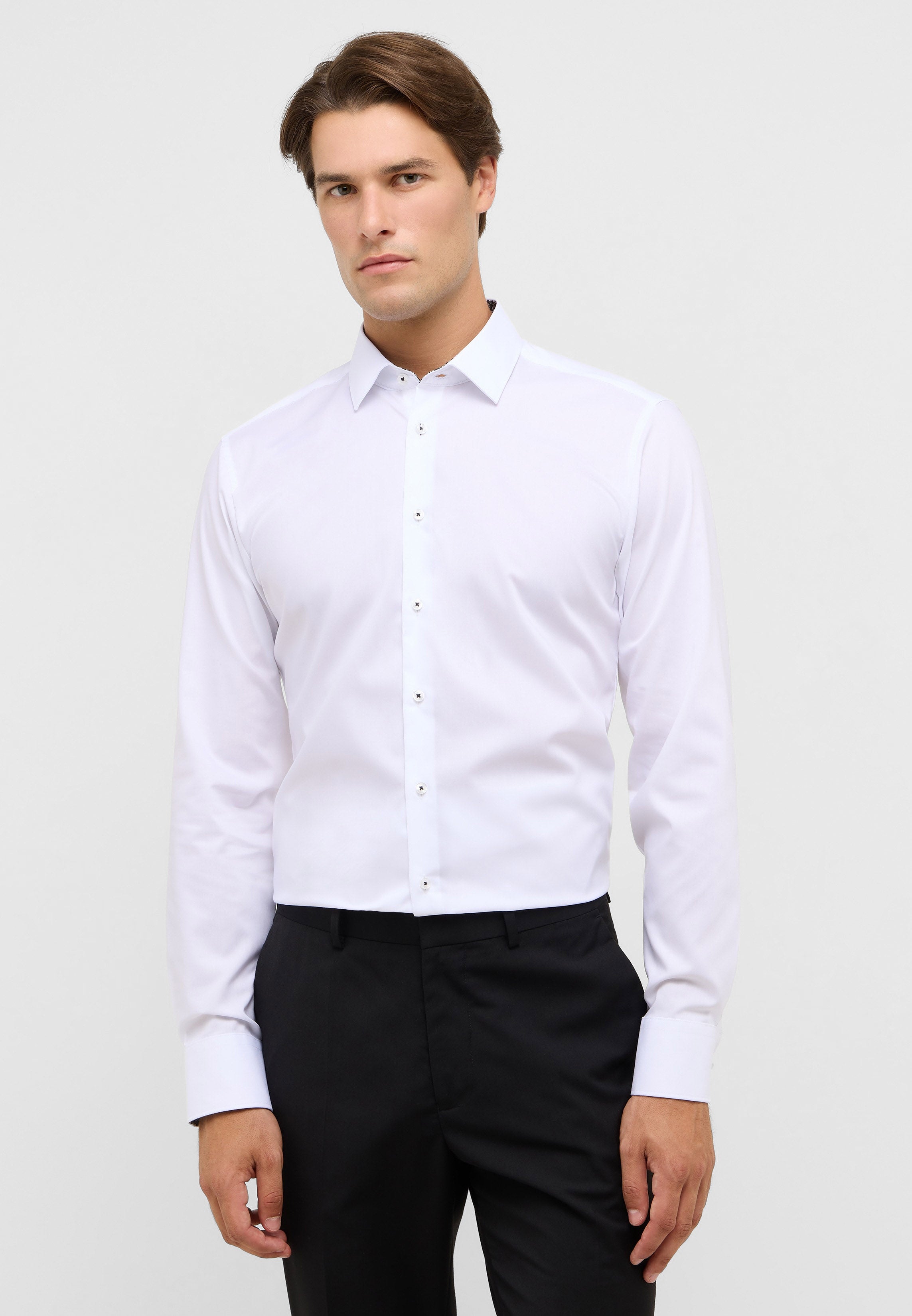 ETERNA SLIM FIT Natural Stretch Langarm Hemd - Pearl Linen White - 1282-00-F141 von Eterna