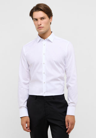 ETERNA SLIM FIT Natural Stretch Langarm Hemd - Pearl Linen White - 1282-00-F141