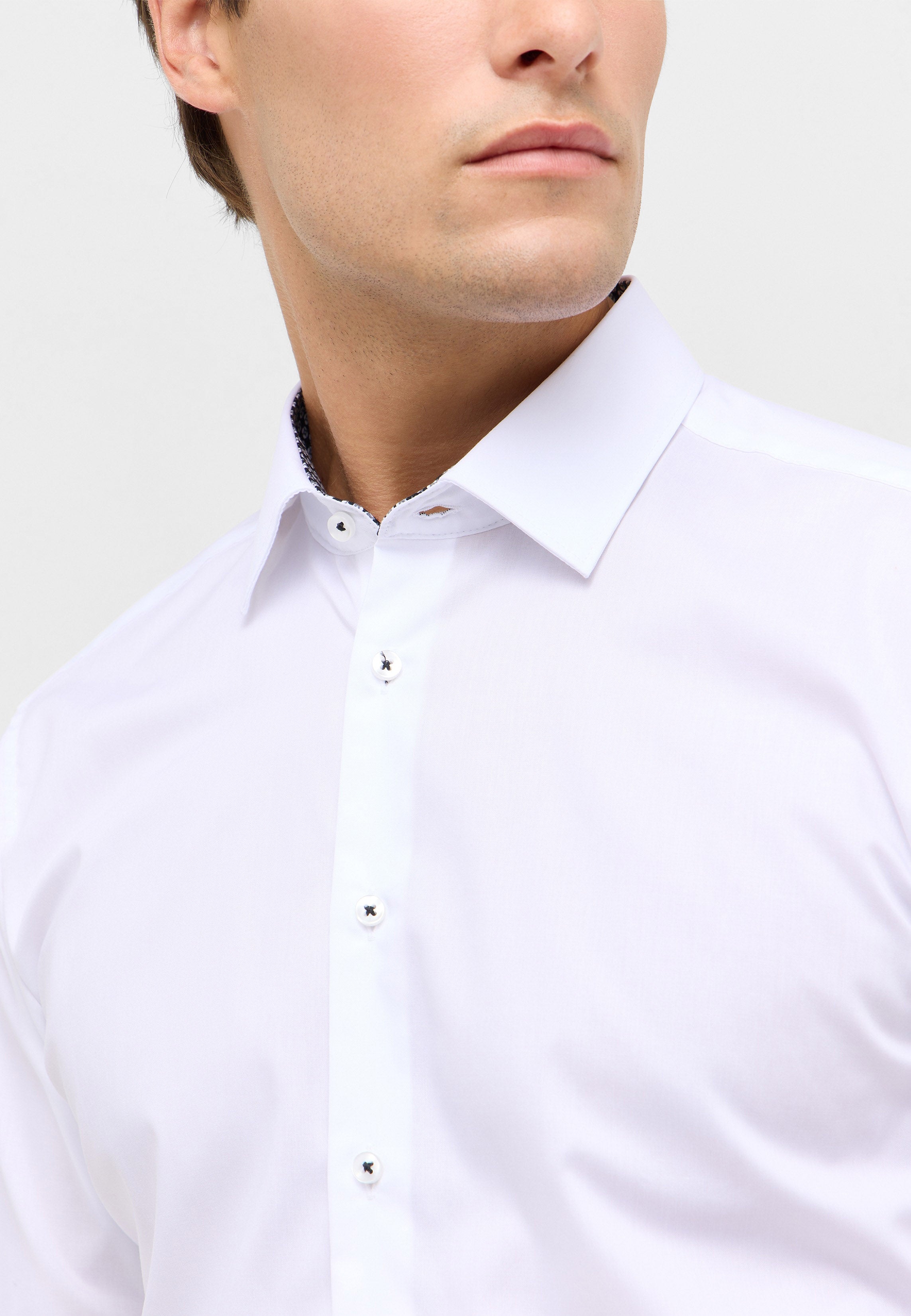ETERNA SLIM FIT Natural Stretch Langarm Hemd - Pearl Linen White - 1282-00-F141 von Eterna