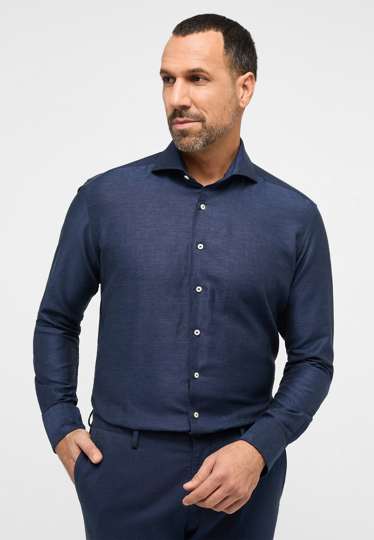 ETERNA 1863 COMFORT FIT Langarm Hemd - Midnight Linen Navy - 2355-19-ES9V von Eterna