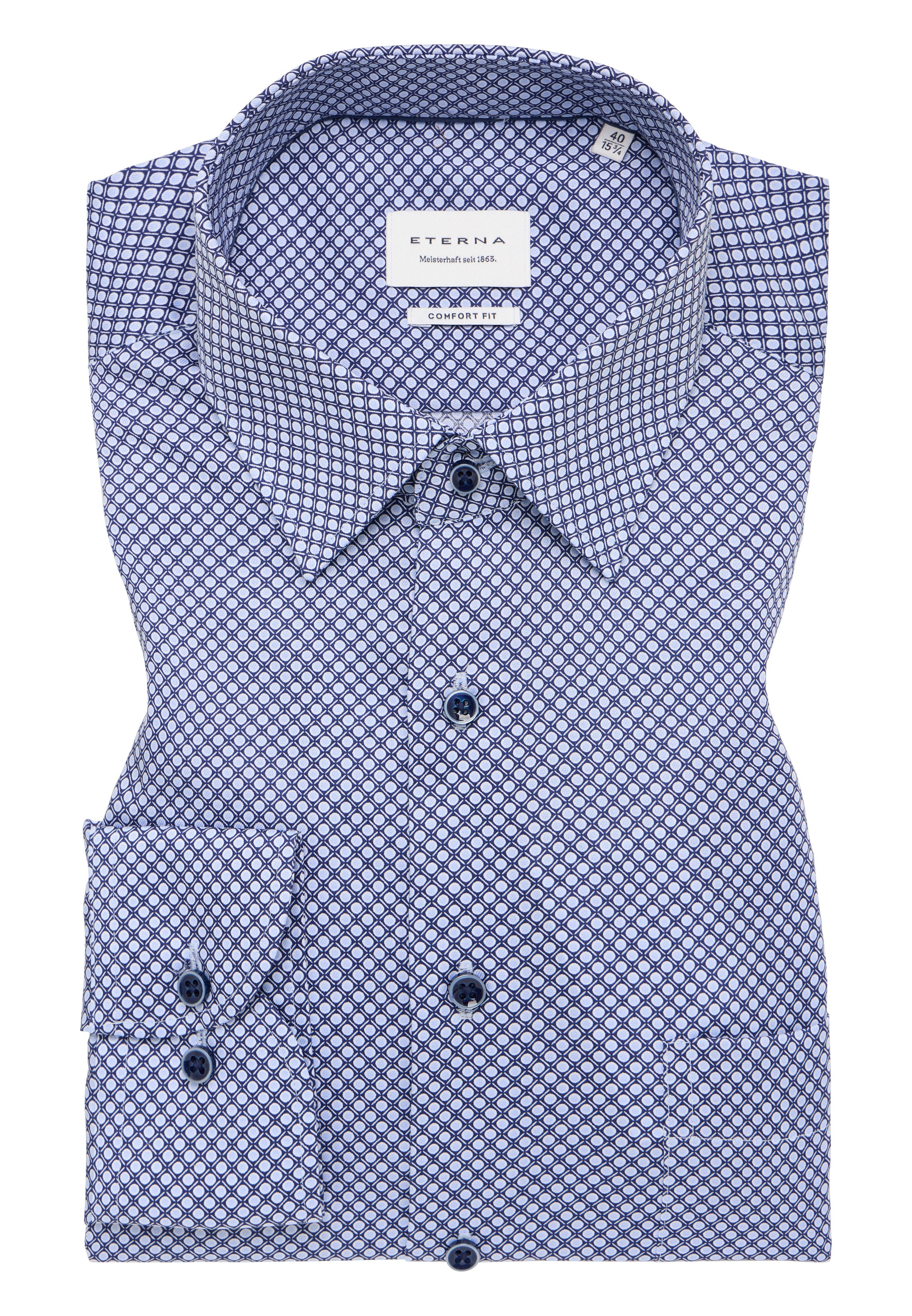 ETERNA COMFORT FIT Langarm Hemd - Blue Grid Breeze - 4220-14-E181 von Eterna